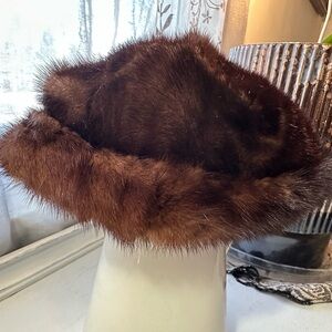Vintage Mink Brown Fur Cap with Satin Lining Great Condition